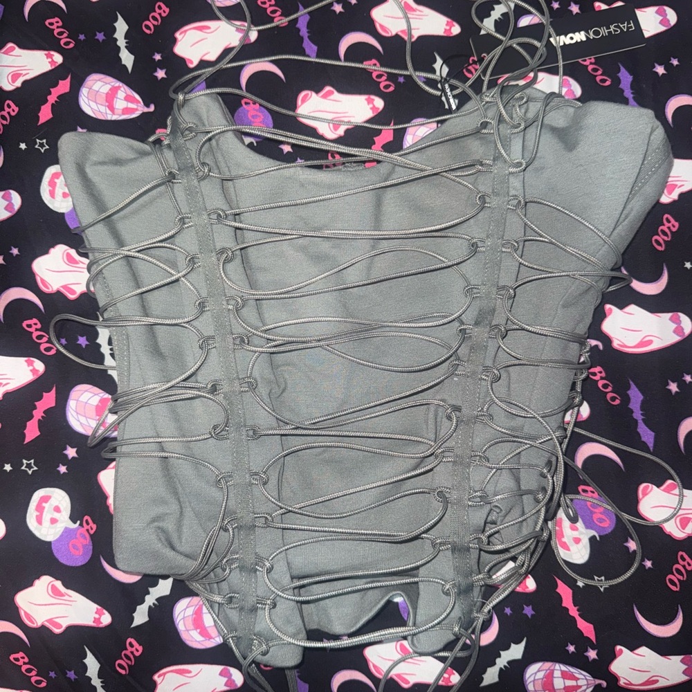 Fashion Nova Gray Lace-Up Women's Top